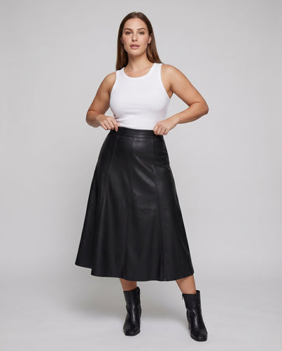 Damen Moderne Schmale Teilungsnähte Kunstleder Midirock