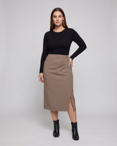 Damen Elegante Goldene Zierknöpfe Mischgewebe Midirock