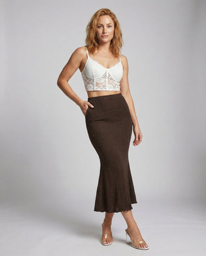 Damen Figurbetonte Trompetensaum Stretchstrick Midirock