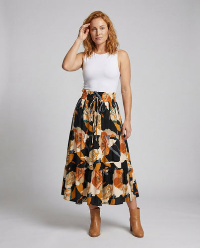 Damen Feminine Kordeldetail Mischgewebe Stufter Wadenrock