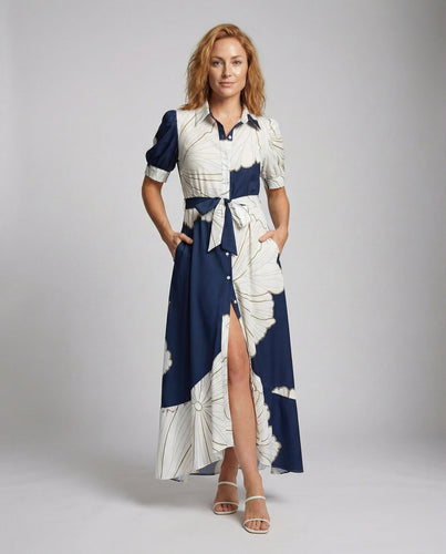 Damen Romantische Asymmetrischer Stufen-Saum Mischgewebe Hemdblusen-Maxikleid