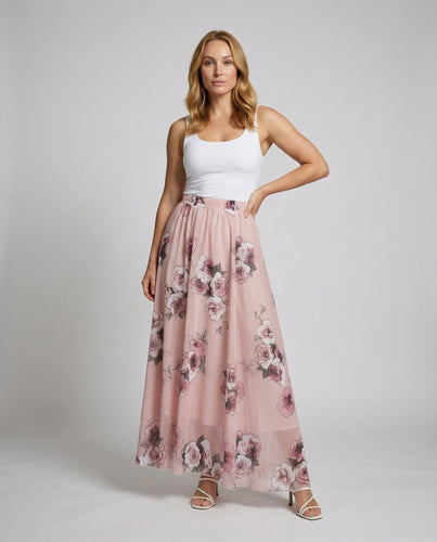 Damen Romantische Rosenprint Chiffon Chiffon-Maxirock