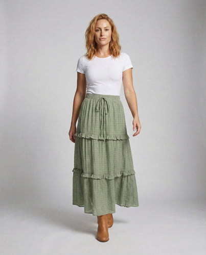 Damen Bequeme Crinkle-Textur Mischgewebe Stufen-Maxirock