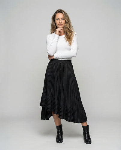 Damen Feminine Stufige Volantkante Plissee Hoch-Tief-Midirock