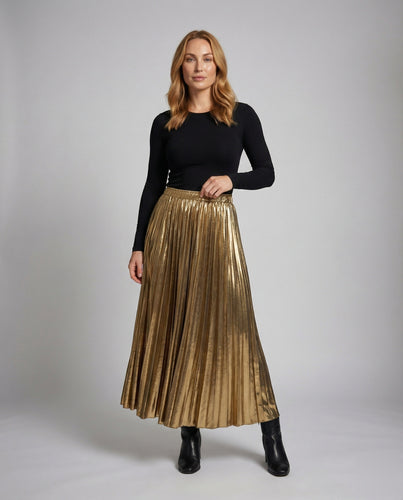 Damen Elegante Feine Messerfalten Plissee Plissierter Maxirock