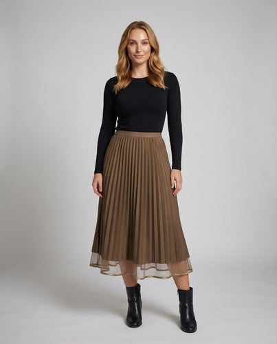 Damen Elegante Transparenter Tüllsaum Plissee Plissierter Midirock