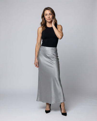 Damen Elegante Geschwungener Saum Satin Satin-Maxirock