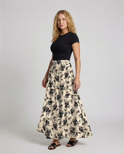 Damen Bequeme Hoher Komfortbund Stretchjersey Maxi-Tellerrock