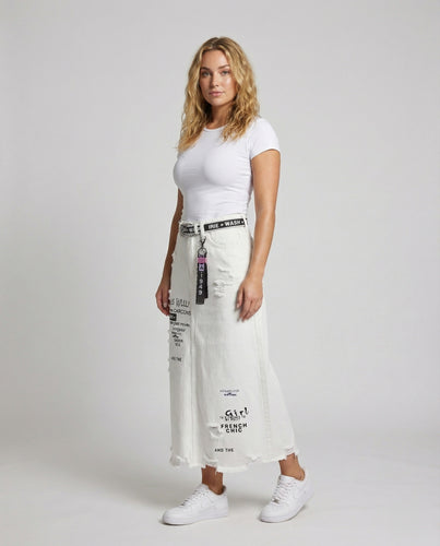 Damen Urbane Aufgedruckte Schriftmotive Denim Jeansmidirock