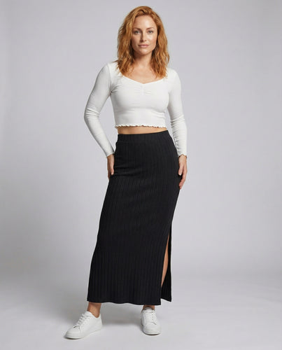 Damen Bequeme Seitlicher Beinschlitz Rippstrick Strick-Maxirock