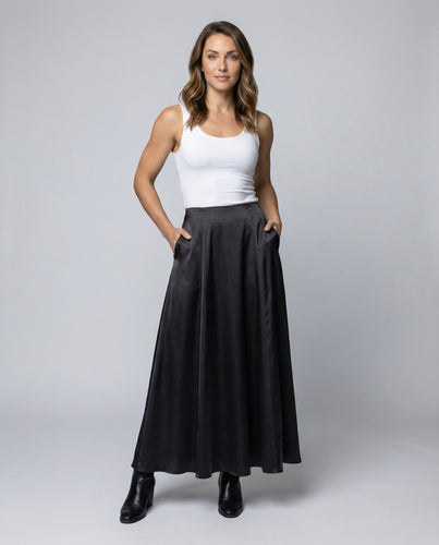 Damen Elegante Seidenähnlicher Glanz Mischgewebe Schrägschnitt-Maxirock
