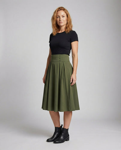Damen Retro Dekorative Knöpfe Mischgewebe Tellerrock