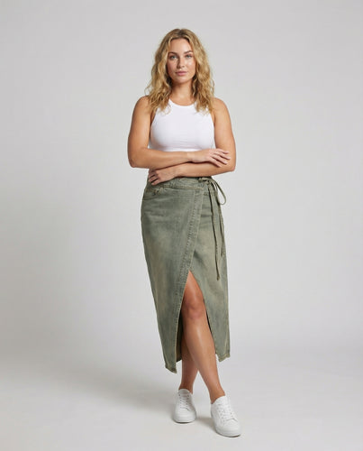 Damen Urbane Hoher Beinschlitz Denim Wickel-Jeansmaxirock