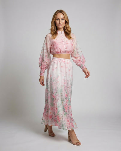 Damen Romantische Ballonärmel Chiffon Chiffon-Zweiteiler