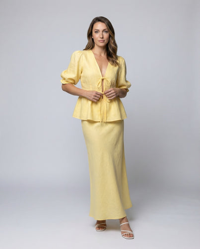 Damen Elegante Taillierte Wickelbluse Leinen Leinen-Set