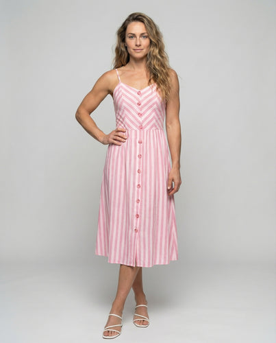 Damen Rustikale Holzknopfleiste Mischgewebe A-Linien-Midikleid
