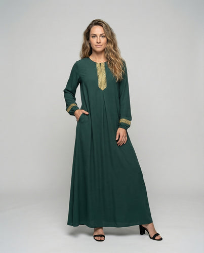 Damen Edle Stickereibesatz Mischgewebe Abaya