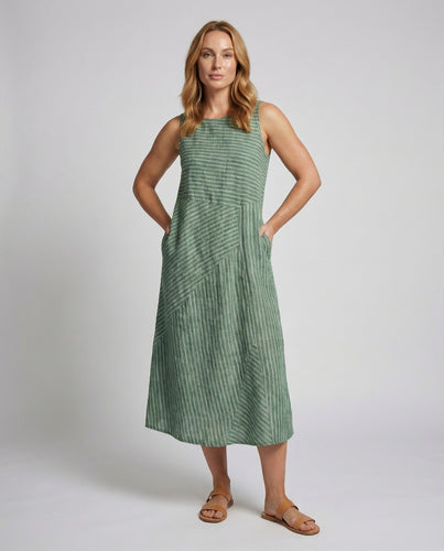 Damen Schlichte Schmeichelnder Schnitt Leinenmix Leinenmix-Midikleid