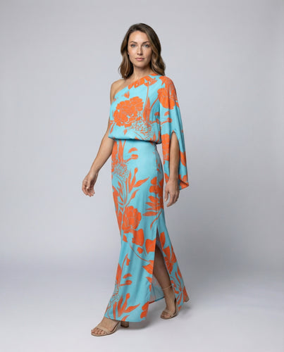 Damen Elegante Cape-Ärmel-Design Mischgewebe Maxikleid
