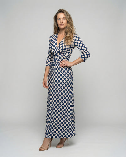 Damen Elegante Taillierte Wickeloptik Mischgewebe Bodenlanges Kleid