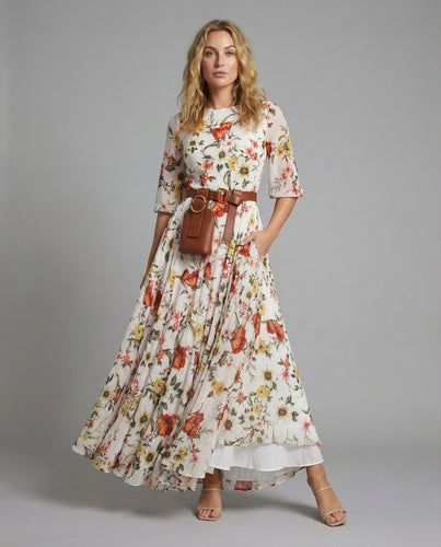 Damen Elegante Voluminöser Stufenrock Chiffon Chiffon-Maxikleid