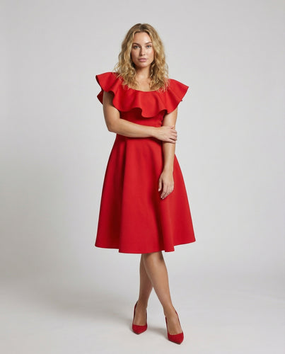 Damen Elegante Übergroßer Rüschenkragen Mischgewebe Cocktailkleid
