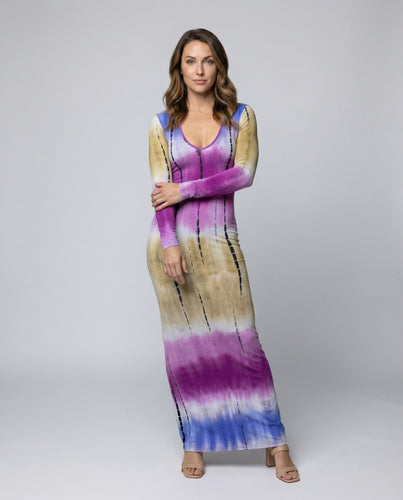 Damen Grafische Marmorstreifenoptik Stretch-Gewebe Maxikleid