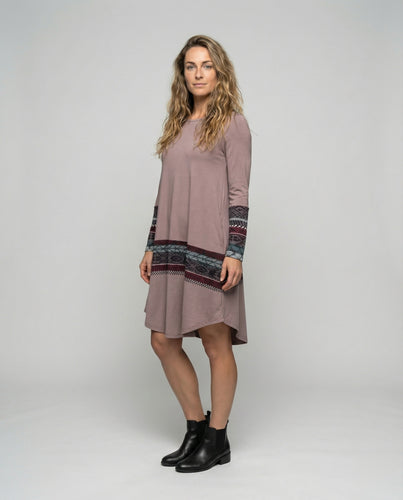 Damen Ethnische Ethno-Bordüre Mischgewebe Tunika-Kleid