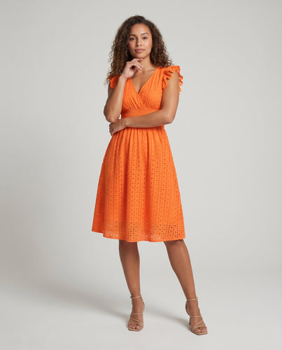 Damen Romantische Zarte Rüschenärmel Spitzen-Optik Midikleid