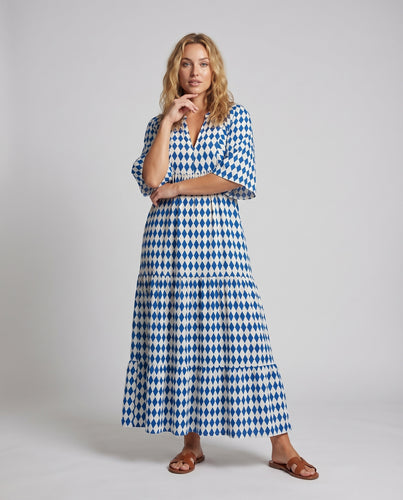 Damen Grafische Markantes Rautenmuster Mischgewebe Maxikleid