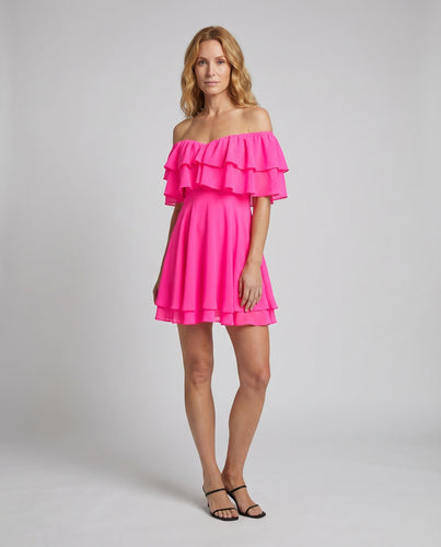 Damen Elegante Mehrlagiger Volantrock Chiffon-Optik Carmen-Minikleid