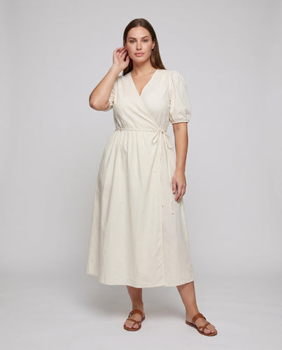 Damen Feminine Voluminöse Kurzärmel Mischgewebe Taillen-Bindekleid