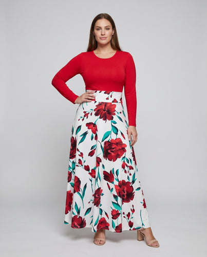 Damen Grafische Großfloraler Print Webstoff Maxirock