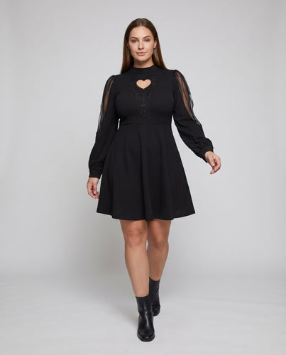 Damen Romantische Transparente Puffärmel Mischgewebe A-Linien-Kleid