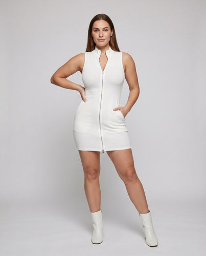 Damen Sportliche Zwei-Wege-Reißverschluss Rippstrick Bodycon-Minikleid