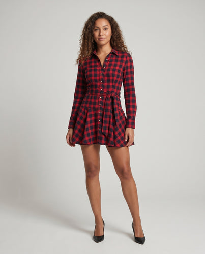 Damen Feminine Ausgestellter Volantsaum Mischgewebe Hemdblusen-Minikleid