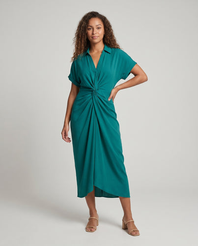 Damen Elegante Klassischer Umlegekragen Mischgewebe Hemdblusen-Wickelkleid