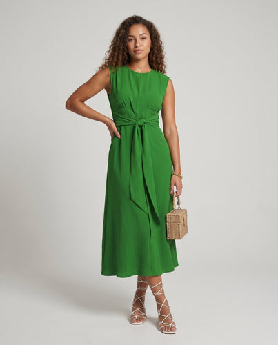 Damen Moderne Vorderliches Knotendetail Mischgewebe Midaxikleid