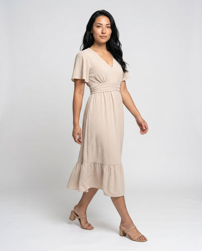 Damen Elegante Breiter Drapé-Taillenbund Mischgewebe Midikleid