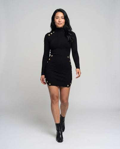 Damen Moderne Dekorative Metallösen Mischgewebe Minikleid