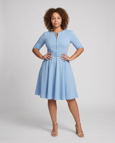 Damen Klassische Dekorativer Frontreißverschluss Mischgewebe Swingkleid