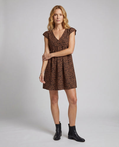 Damen Feminine Kurze Flügelärmel Mischgewebe Mini-Swingkleid