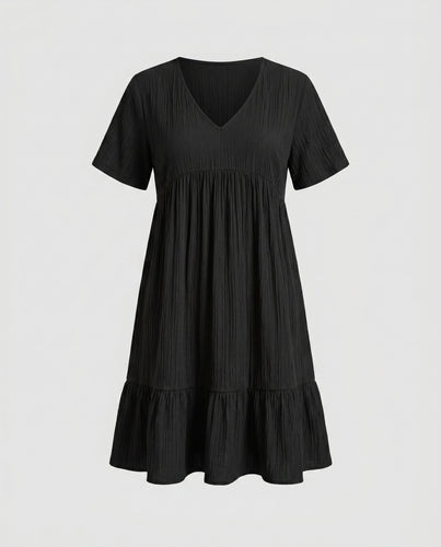 Damen Schlichte Feine Plissee-Textur Mischgewebe Relaxkleid