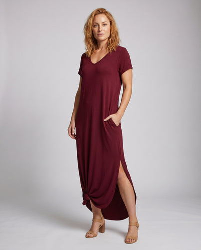 Damen Bequeme Markanter Knoten-Saum Mischgewebe Maxikleid