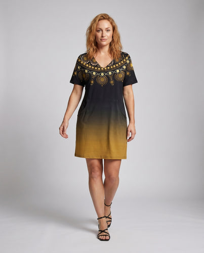 Damen Florale Nostalgisches Blumenranken-Design Mischgewebe Tunika-Midikleid