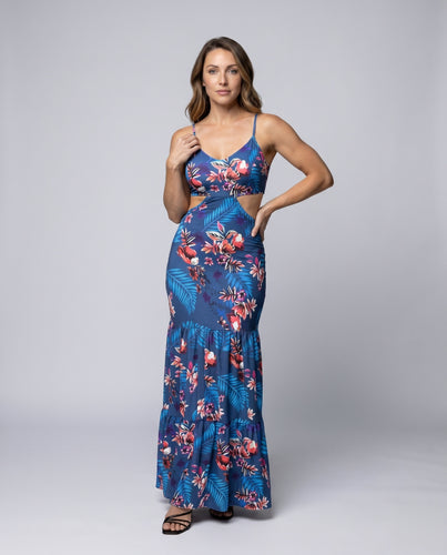 Damen Moderne Modische Cut-Out-Optik Mischgewebe Maxikleid-Set