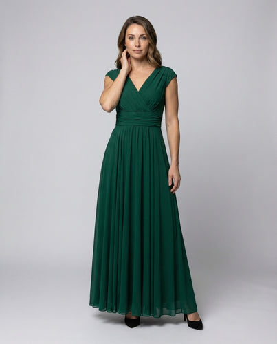 Damen Abend-Maxikleid Chiffon Plissee Gekreuztes Mieder