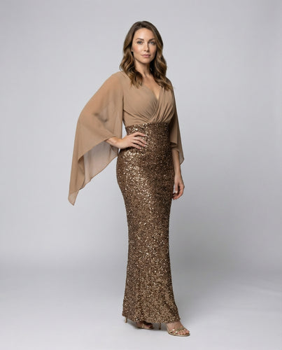 Damen Zweiteiler-Look Robe Cape-Top Pailletten-Rock