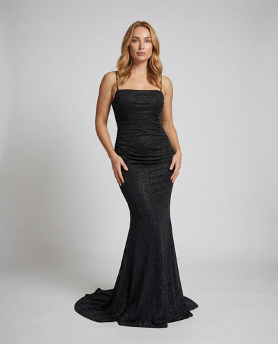 Damen Glitzer-Jersey-Maxikleid Träger Schleppe