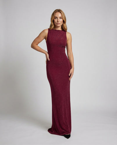 Damen Glitzer-Maxikleid Rundhals Röhrenform Schleppe
